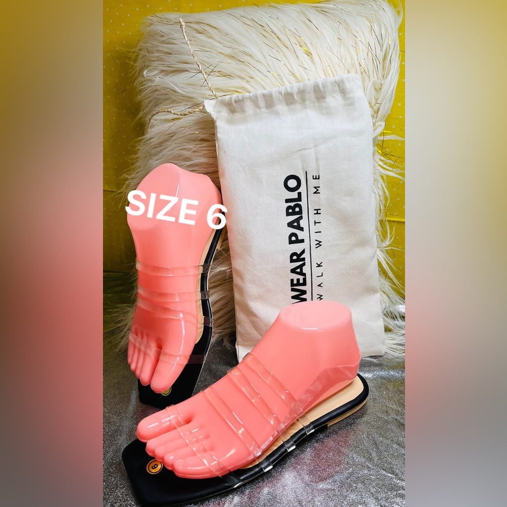Brand new size 6, with pouch bag. Square toe style sandal.